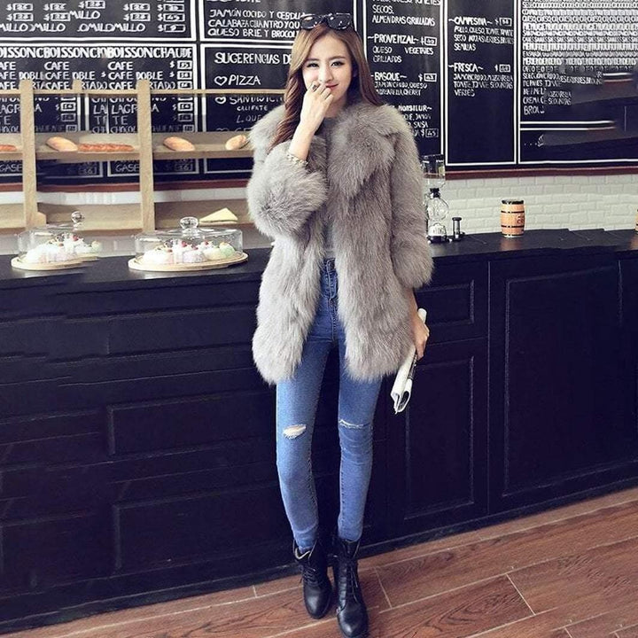 Faux Fur Mid Thigh Belted Coat With Pockets