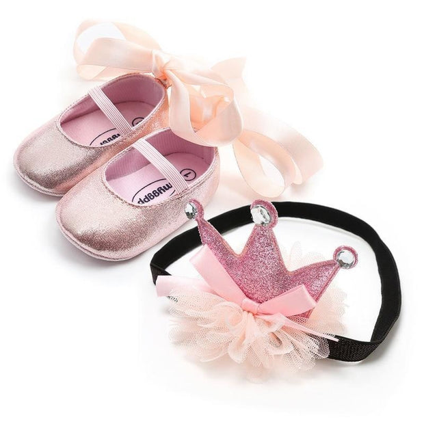 Baby Shoes Princess Party Wedding Headband Soft Walker Shoes - MomyMall Pink / 0-6 Months