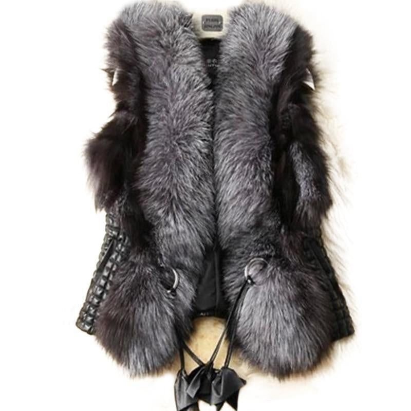 Faux Fur Sleeveless Gilet With Faux Leather Side Panels