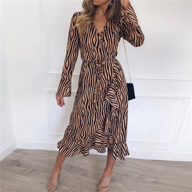 Zebra Print Midi Wrap Dress - MomyMall