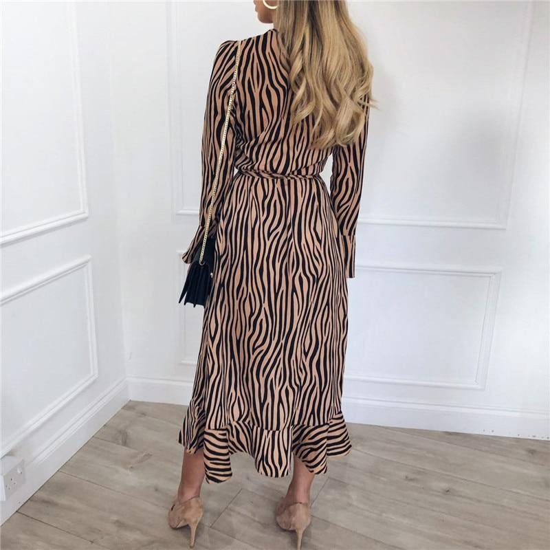 Zebra Print Midi Wrap Dress - MomyMall