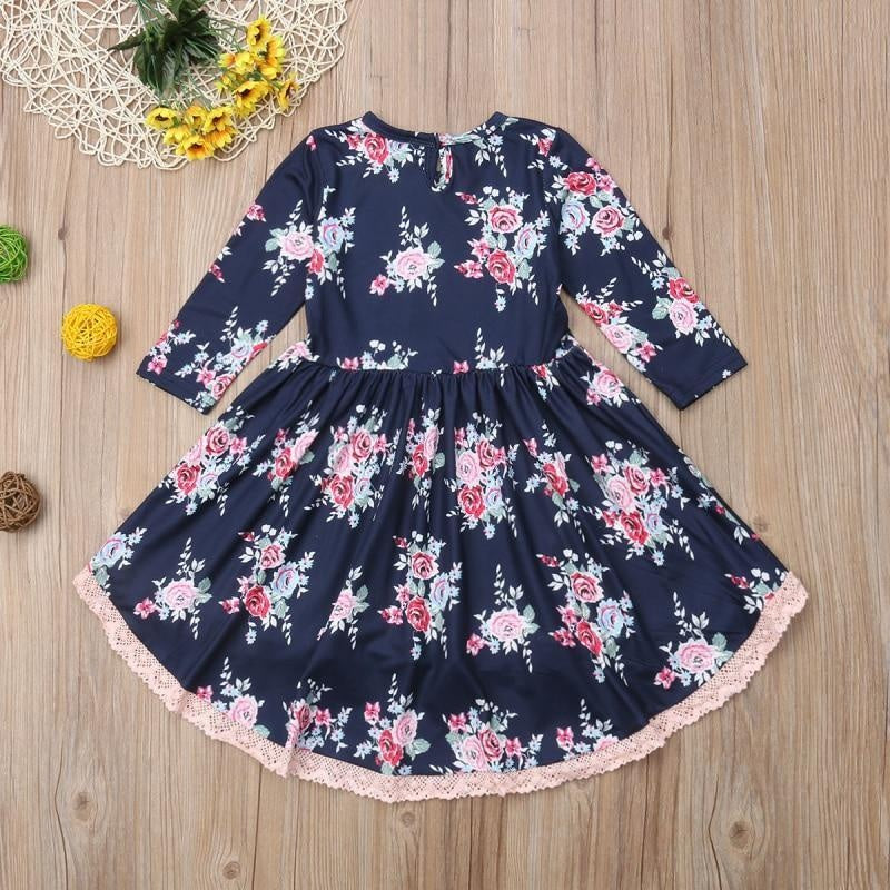 Girl Pretty Floral Long Sleeve Irregular Pleated Dresses 1-6Y