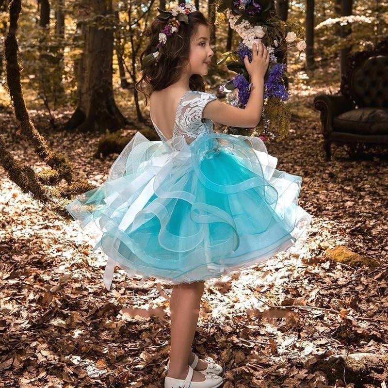 Girl Tutu Party Birthday Wedding Pageant Princess Dress - MomyMall Blue / 4T