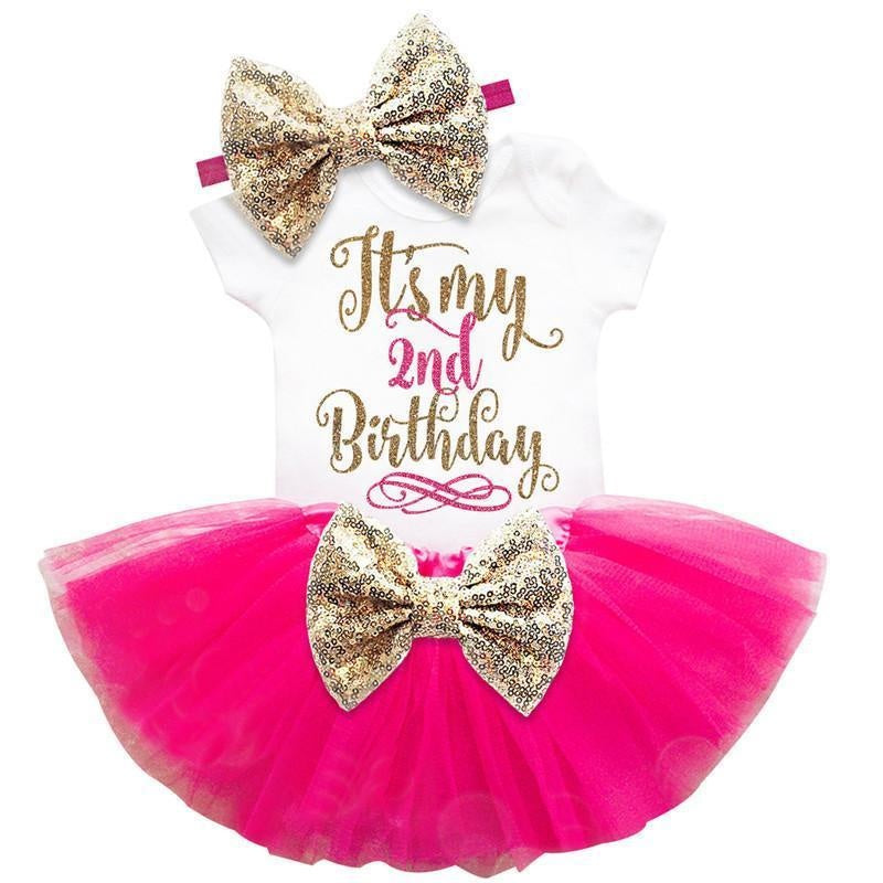 Bébé Fille 2e Anniversaire Robe Baptême Tutu Toddler Dress