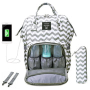 USB Diaper Bag - MomyMall White with Stripes