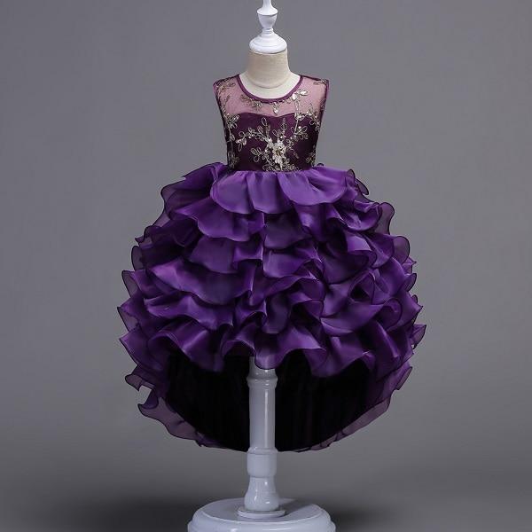 Girls Little Mermaid Dress Fluffy Floral Dress Birthday Party Graduation Prom Dresses - MomyMall Purple / 3T
