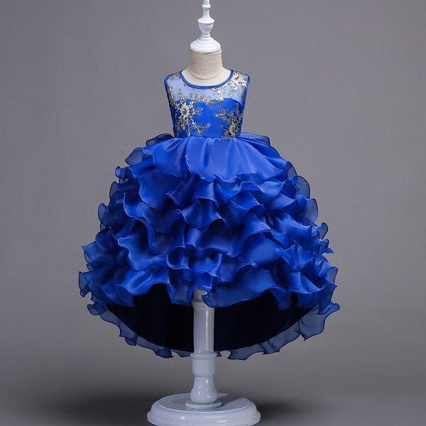 Girls Little Mermaid Dress Fluffy Floral Dress Birthday Party Graduation Prom Dresses - MomyMall Blue / 3T