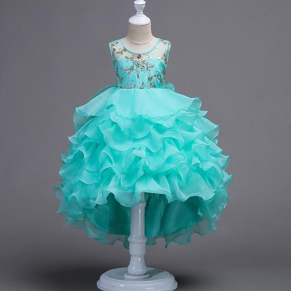 Girls Little Mermaid Dress Fluffy Floral Dress Birthday Party Graduation Prom Dresses - MomyMall Green / 3T