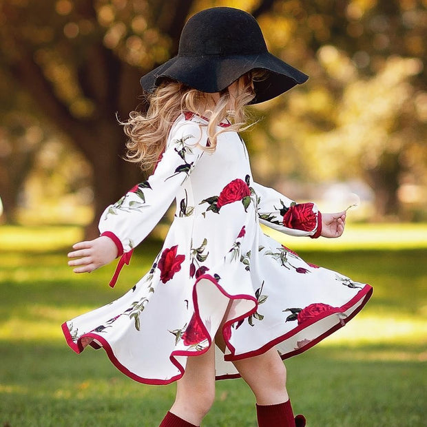 Kids Girls Dress Floral Long Sleeve Party Dresses - MomyMall