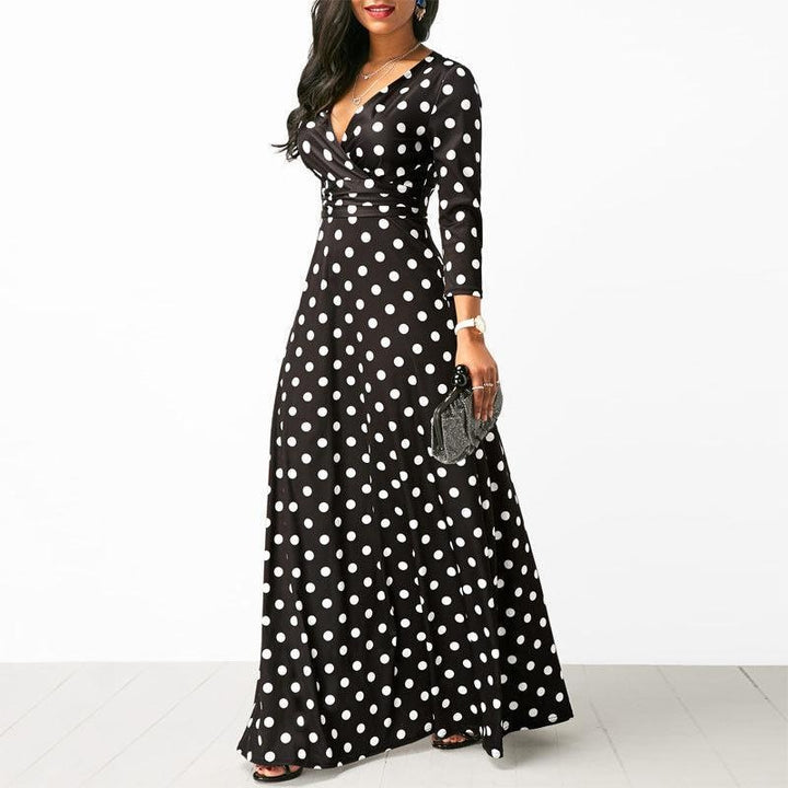 Fun Polka Dot Dress - Long Sleeve Maxi - MomyMall BLACK / S
