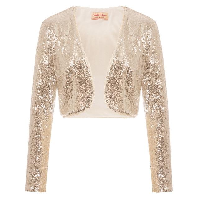 Sequin Shrug - Open Front Crop Jacket