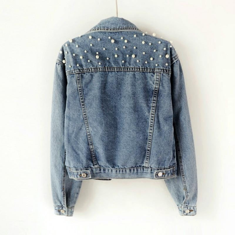 Spring Pearl Denim Crop Jacket