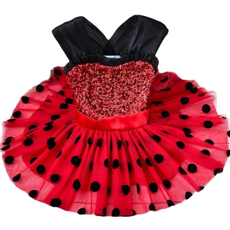 Kids Girls Red Dot Birthday Party Christmas Dress