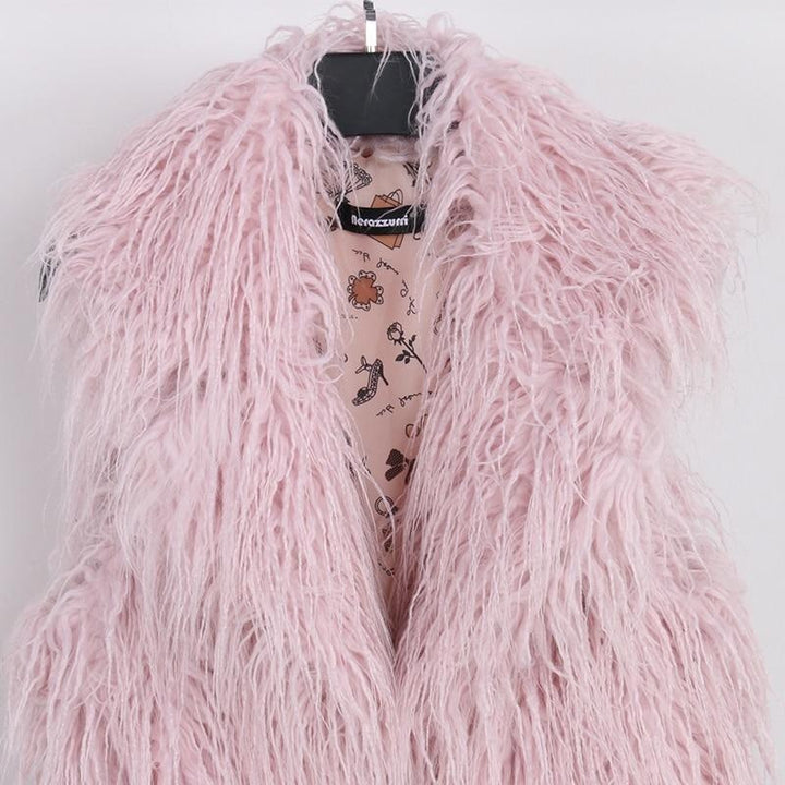 Faux Fur Shaggy Gilet - Pink