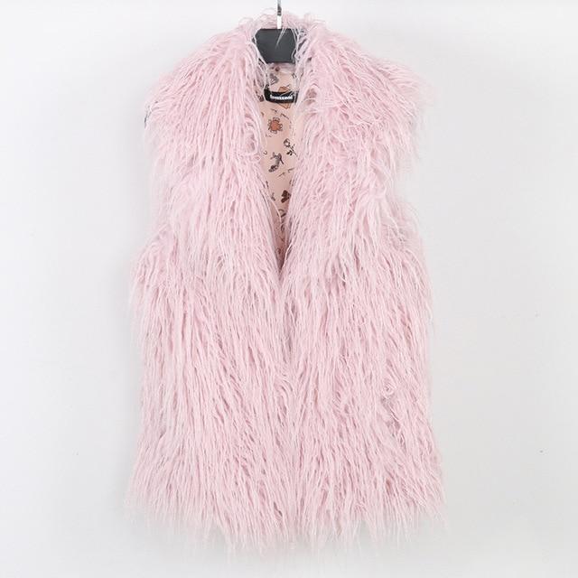 Faux Fur Shaggy Gilet - Pink