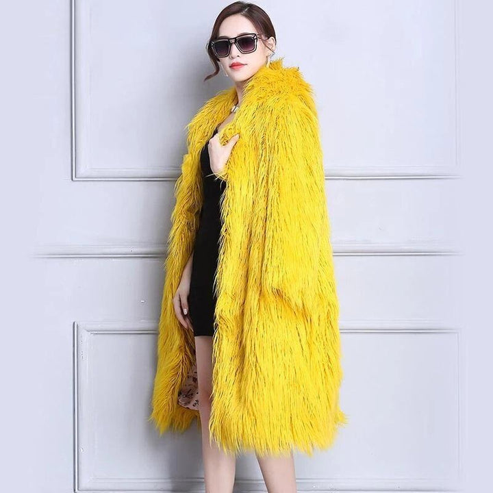 Yellow Shaggy Faux Fur Winter Coat - Long - MomyMall
