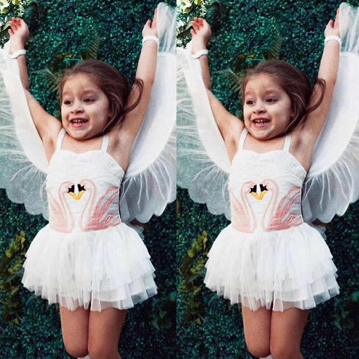 Girls Cute Swan Party Dress With Wings - MomyMall WHITE / 2T