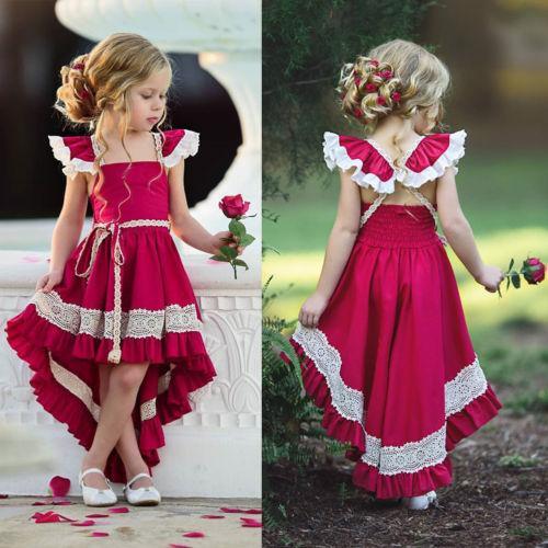 Kids Princess Lace Ruffle Irregular Beach Wedding Party Dresses - MomyMall