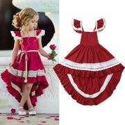 Kids Princess Lace Ruffle Irregular Beach Wedding Party Dresses - MomyMall