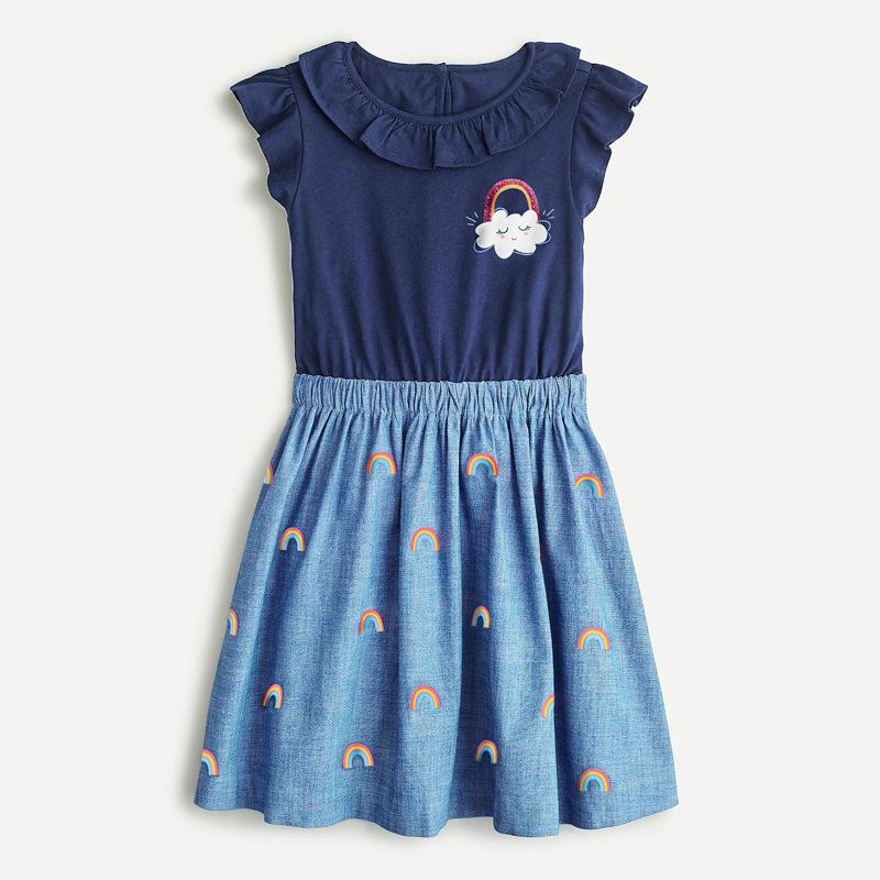 Rainbow Cloud Ruffle Denim Dress