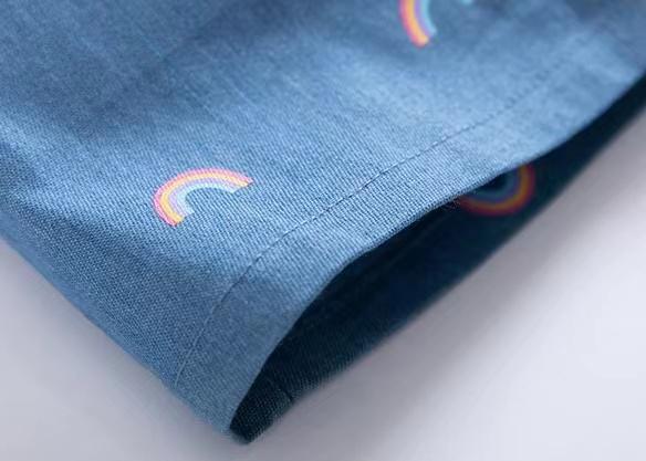 Rainbow Cloud Ruffle Denim Dress