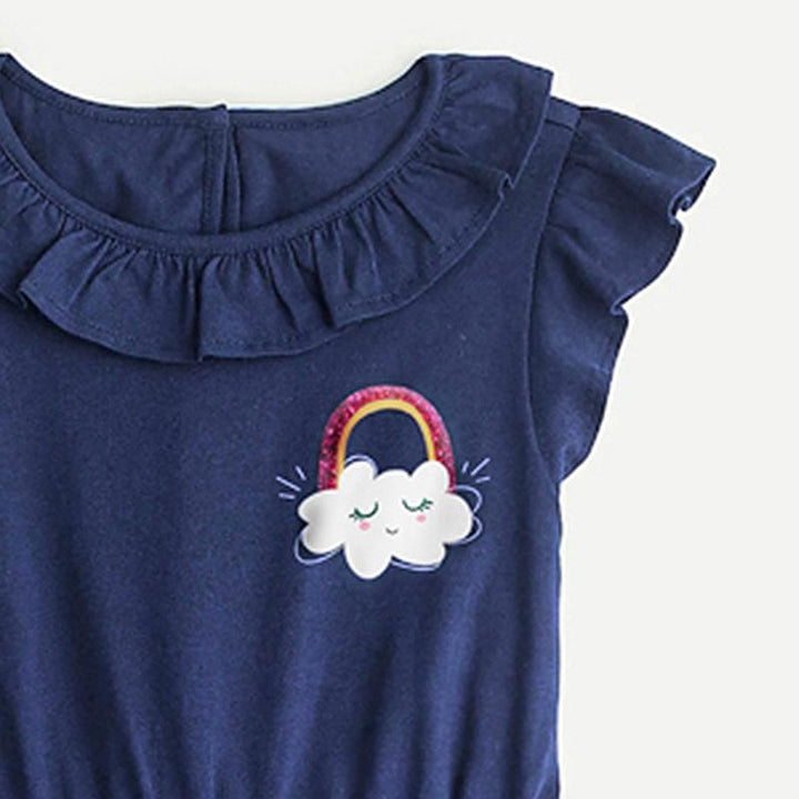 Rainbow Cloud Ruffle Denim Dress