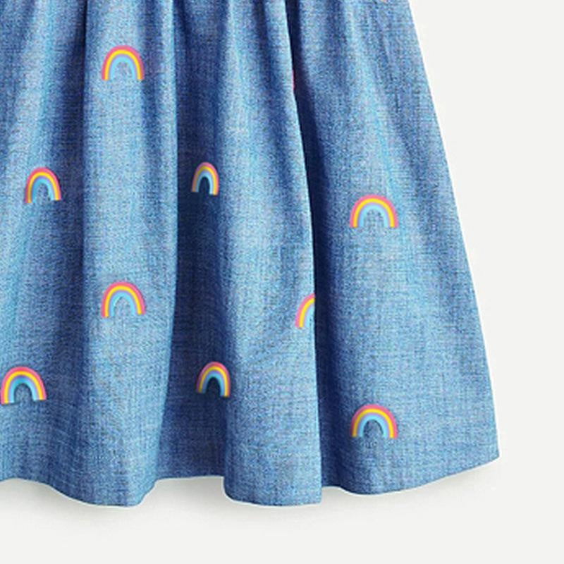 Rainbow Cloud Ruffle Denim Dress