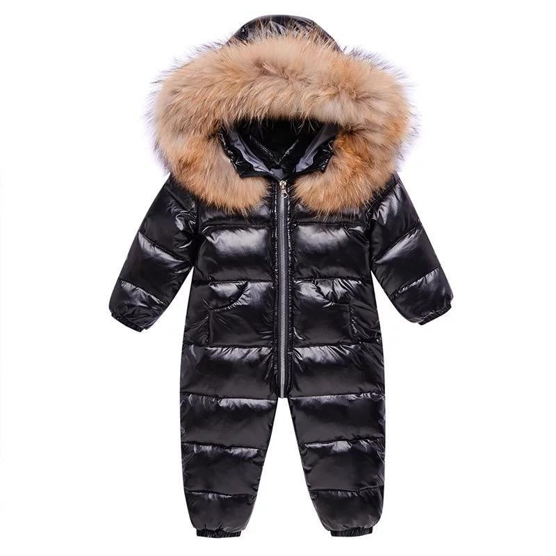 Riley Shiny Winter Romper Down Coat - MomyMall 18-24 Months / Black