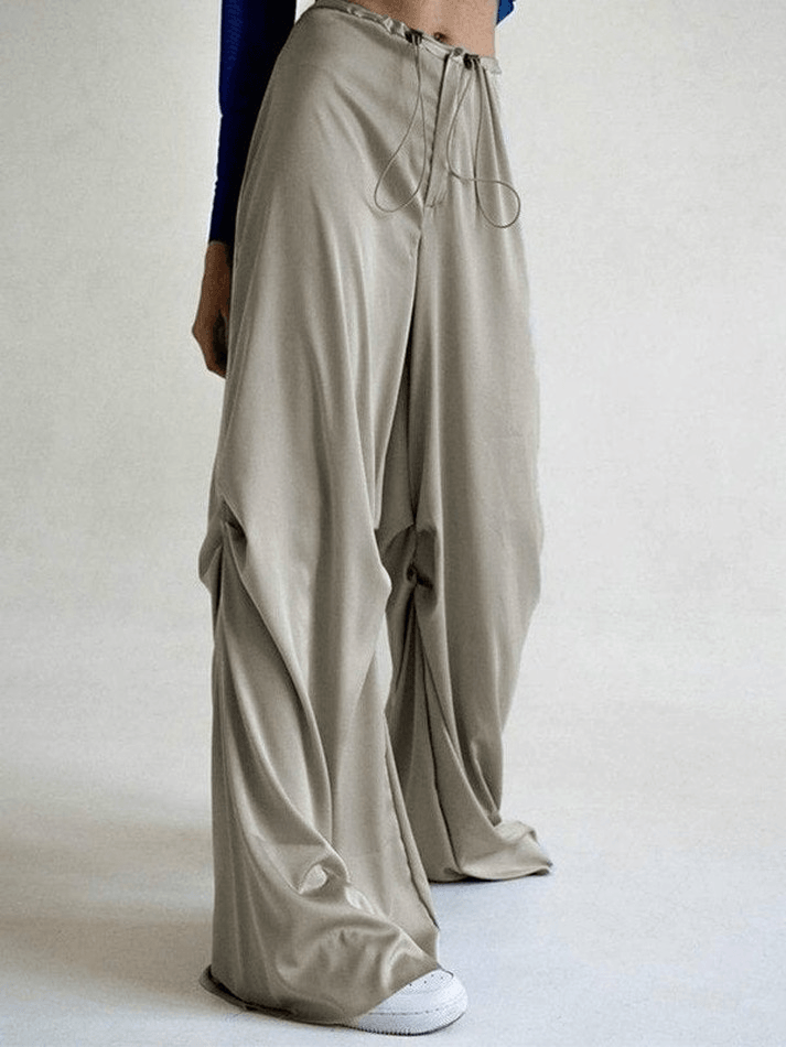 Ruched Drapey Casual Straight Leg Pants - MomyMall Gray / S