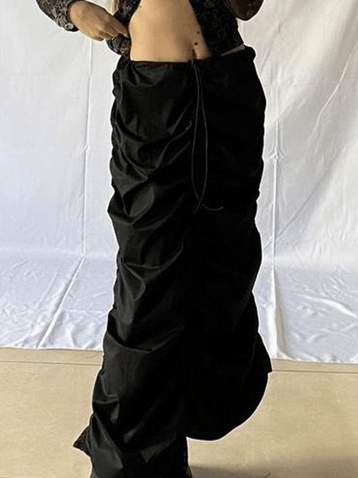 Ruched Low Waist Long Cargo Skirt