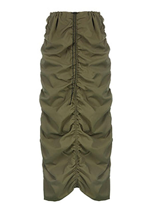 Ruched Low Waist Long Cargo Skirt