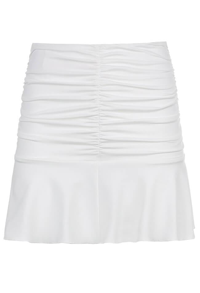 Ruched Ruffle Mini Skirt - MomyMall White / S