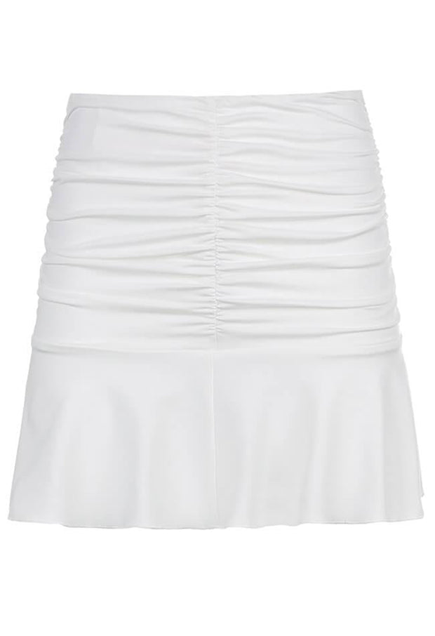 Ruched Ruffle Mini Skirt - MomyMall White / S