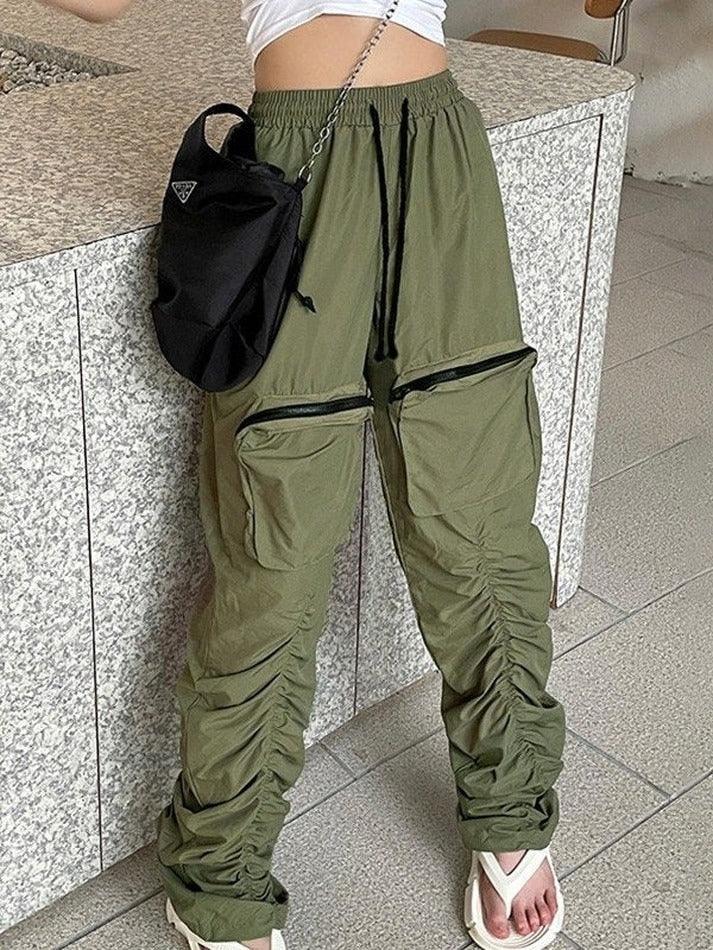 Ruched Stacked Baggy Cargo Pants