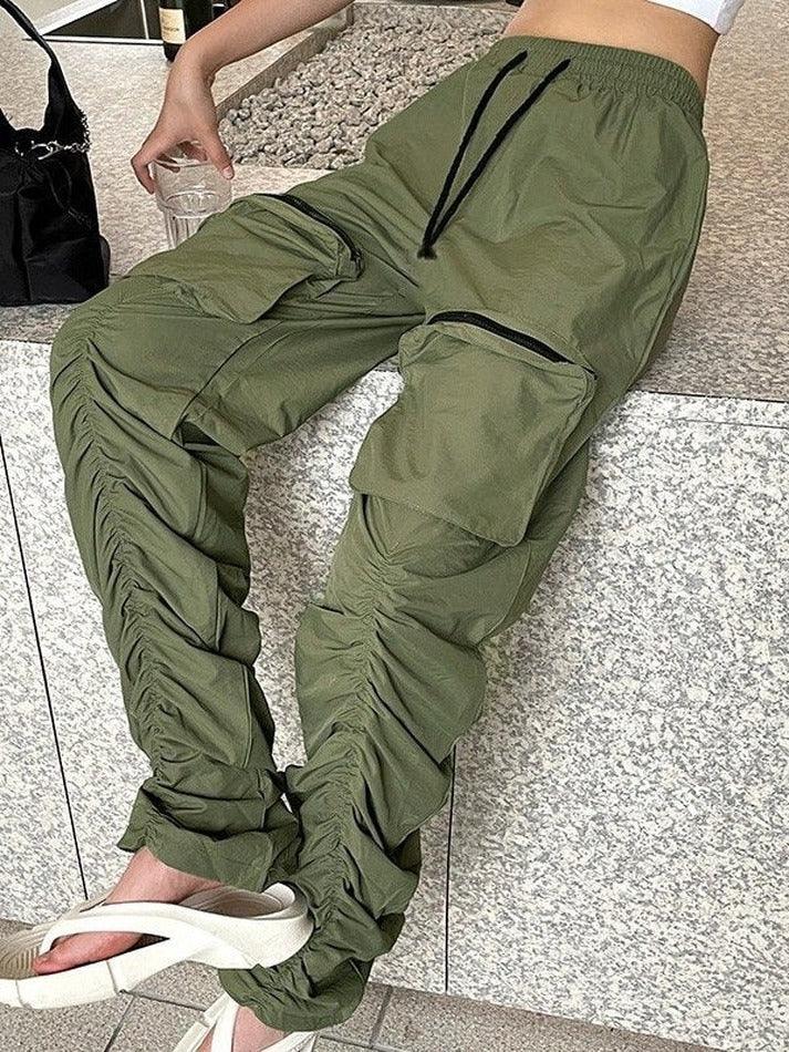 Ruched Stacked Baggy Cargo Pants