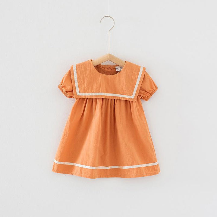Sailor Collar Summer Ruffle Dress - MomyMall 18-24 Months / Orange
