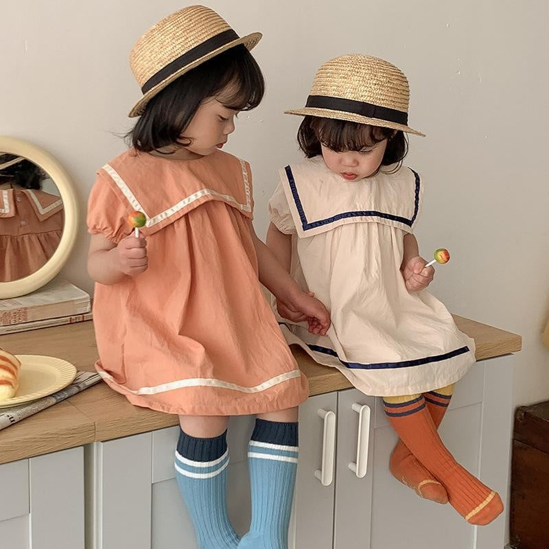 Sailor Collar Summer Ruffle Dress - MomyMall