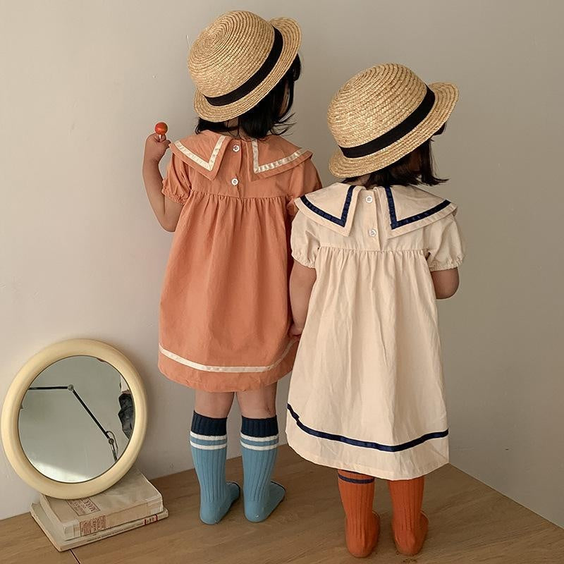 Sailor Collar Summer Ruffle Dress - MomyMall