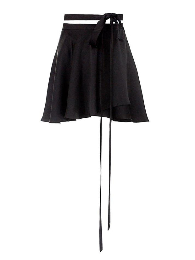 Satin Lace Up Mini Skirt - MomyMall Black / S