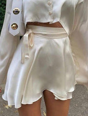 Satin Lace Up Mini Skirt - MomyMall White / S