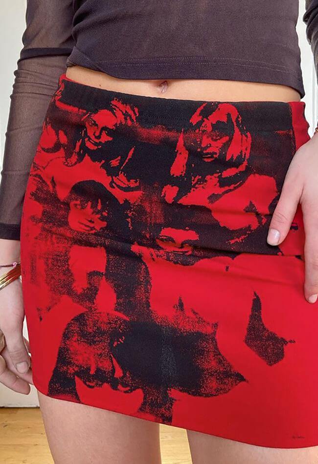 Screen Face Print Mini Skirt - MomyMall Red / S