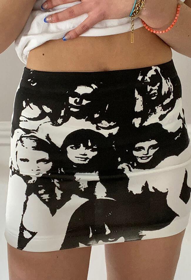 Screen Face Print Mini Skirt - MomyMall Black / S