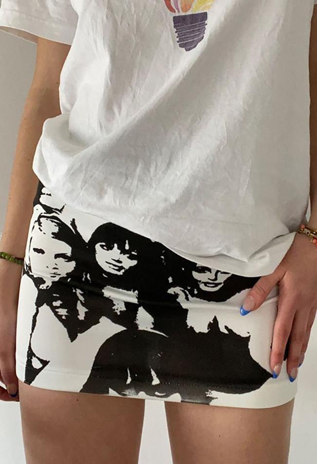 Screen Face Print Mini Skirt - MomyMall