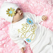 Baby NewBorn Little Sister Floral Print Pajamas and Hat - MomyMall
