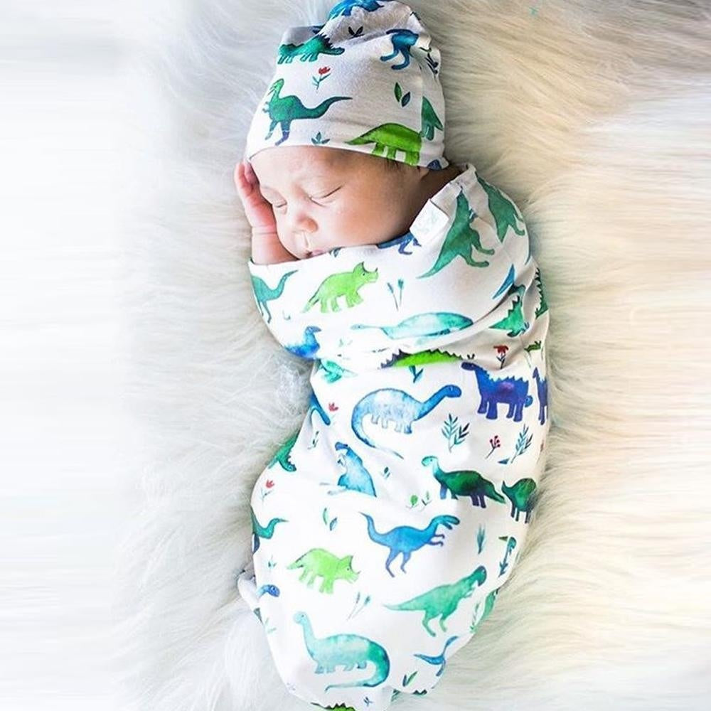 Newborn Dinosaur Print Sleeping Bag Hat Set - MomyMall