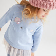 Sequined Planet Patch Tulle Sweatshirt - MomyMall