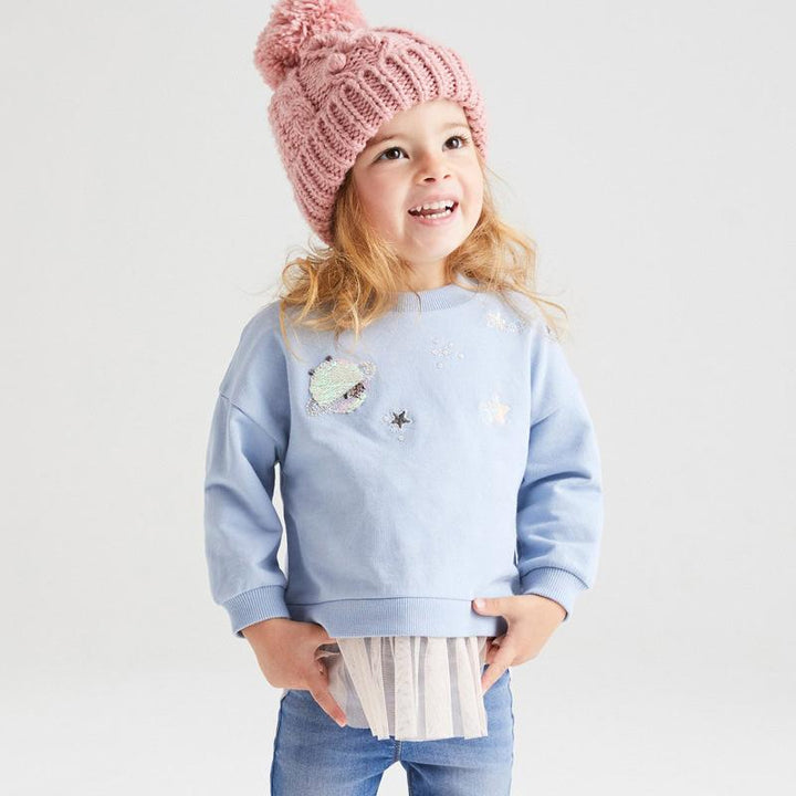 Sequined Planet Patch Tulle Sweatshirt - MomyMall 2-3 Years
