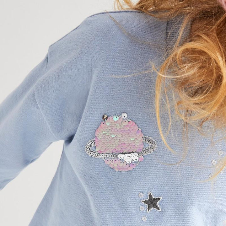 Sequined Planet Patch Tulle Sweatshirt - MomyMall