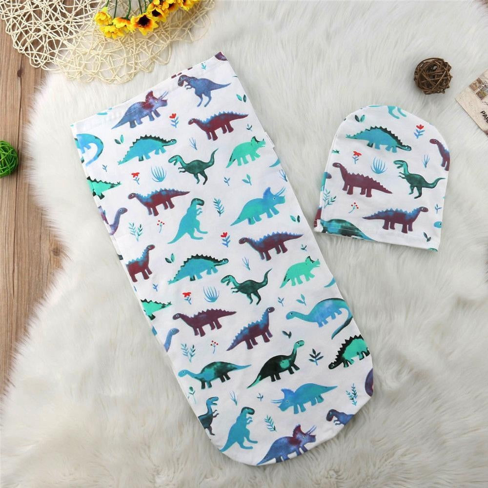 Newborn Dinosaur Print Sleeping Bag Hat Set - MomyMall Dino / 0-6 Months