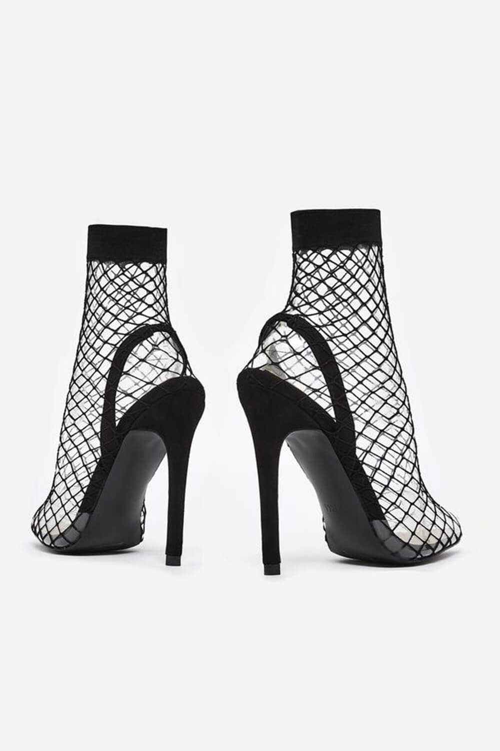 Black Clear Perspex Fishnet Ankle Sock Heels